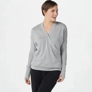 Zuda Women's Soft Z-Knit Surplice Layering Pullover Top Size M Heather Gray NWOT